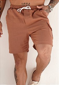 Shorts Cargo Linho Marrom Chocolate