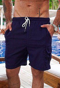 Shorts Cargo Linho Azul Marinho