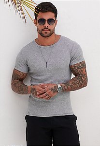 Camiseta Básica Ribana Cinza Mescla