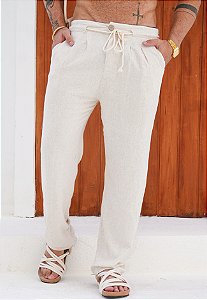 Calça Linho Cordão Areia