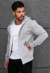 Blusa Moletom Zíper Cinza Mescla