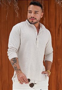Bata Linho Manga Longa Cru