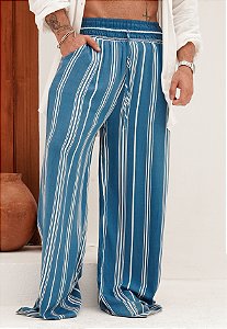 Calça Pantalona Estampada Azul