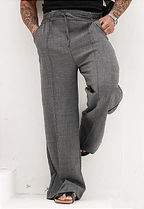 Calça Pantalona Linho Cinza Grafite