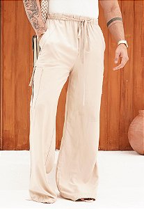 Calça Pantalona Cargo  Marfim