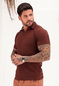 Blusa Polo Texturizada Marrom Chocolate