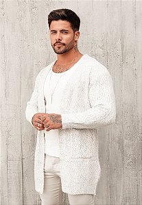 Cardigan Sobretudo Tricot Mousse Cinza Gelo