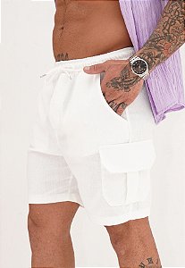Shorts Cargo Linho Branco