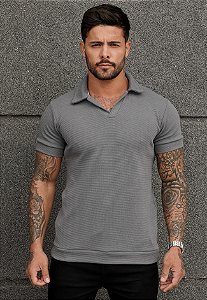 Camiseta Polo Texturizada Cinza Grafite