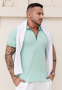 Camiseta Polo Texturizada Verde Água