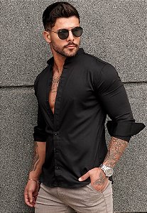 Camisa Social Acetinada Preta