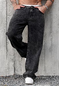 Calça Baggy Jeans Preto Estonado