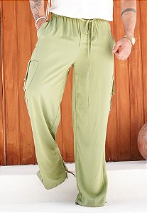 Calça Pantalona Cargo Verde Cana