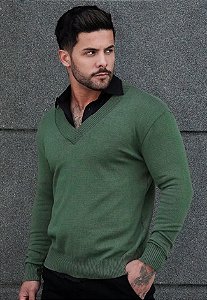 Suéter Tricot Gola V Verde Militar