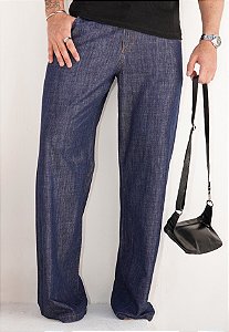 Calça Pantalona Lavagem Jeans Escura