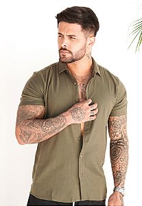 Camisa Linho Verde Militar