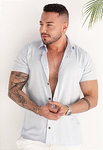 Camisa Linho Azul Bebê