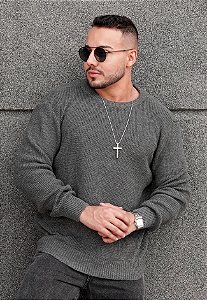 Suéter Tricot Cinza Grafite
