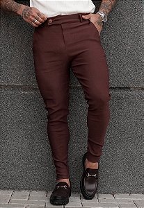 Calça Alfaiataria Italiana Skinny Marrom Chocolate