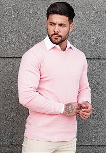 Suéter Tricot Gola V Rosa Bebê