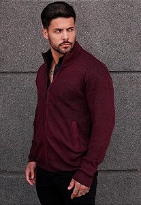 Suéter Tricot Zíper Vermelho Marsala