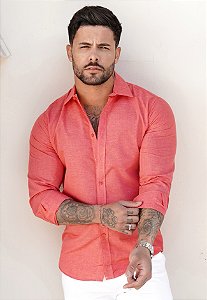 Camisa Manga Longa Tricoline Coral