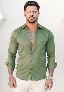Camisa Manga Longa Tricoline Verde Bandeira