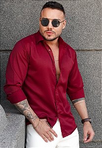 Camisa Social Slim Vermelho Marsala