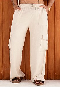 Calça Cargo Linho Areia