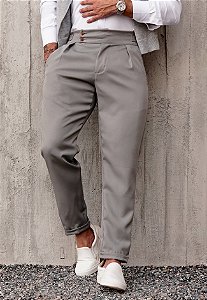 Calça Alfaiataria Ajuste Lateral Cinza Prateado (Alta demanda – leia a descrição)