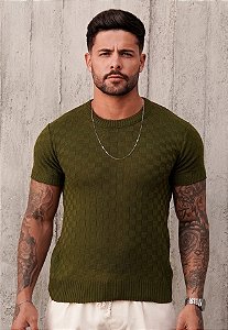 Camiseta Tricot Texturizada Verde Militar
