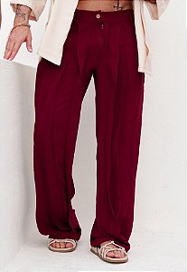 Calça Duna Em Camadas Vermelho Marsala