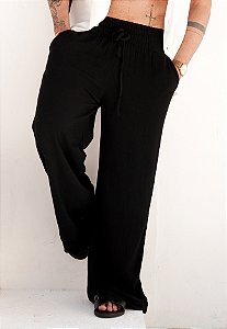 Calça Pantalona Linho Preta