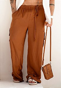 Calça Pantalona Cargo Caramelo