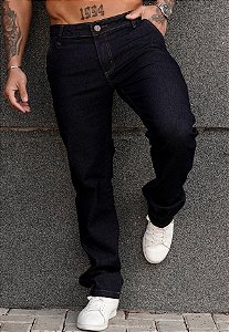 Calça Reta Jeans Azul Marinho