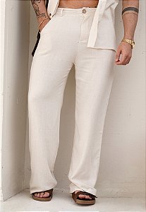 Calça Pantalona Linho Areia