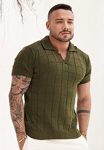 Camiseta Tricot Quadriculada Verde Militar