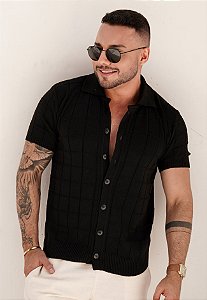 Camisa Tricot Quadriculada Preta