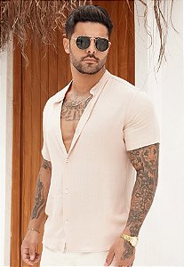 Camisa Viscolinho Gola Padre Nude