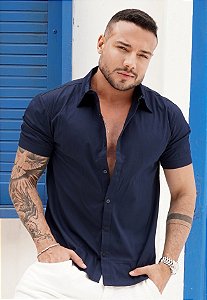 Camisa Tricoline Azul Marinho