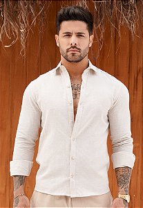 Camisa Manga Longa Linho Areia