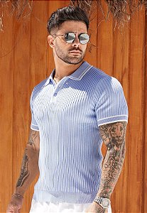 Camiseta Tricot Bicolor Azul Bebê