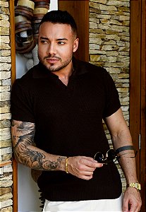 Camiseta Tricot Texturizada Marrom Café