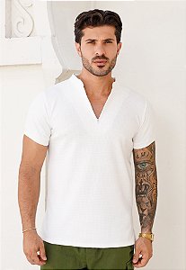 Camiseta Texturizada Gola De Zíper Off White