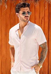 Camisa Viscolinho Gola Padre Rosa Bebê