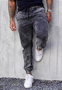 Calça Jogger Jeans Preto Estonado