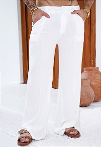 Calça Pantalona Linho Off White
