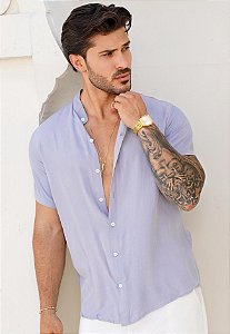 Camisa Viscolinho Gola Padre Cinza Mescla