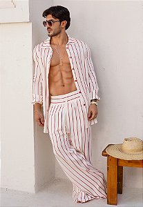 Conjunto Viscolinho Listrado Vermelho