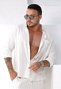 Camisa Linho Manga Longa Listrada